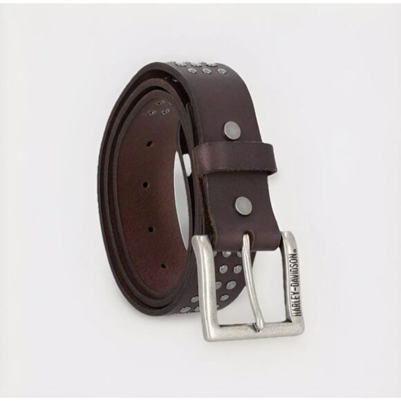 Harley-Davidson Men's Triple Row Studded Genuine Leather‎ Belt Brown Size 40 NEW - Picture 1 of 12